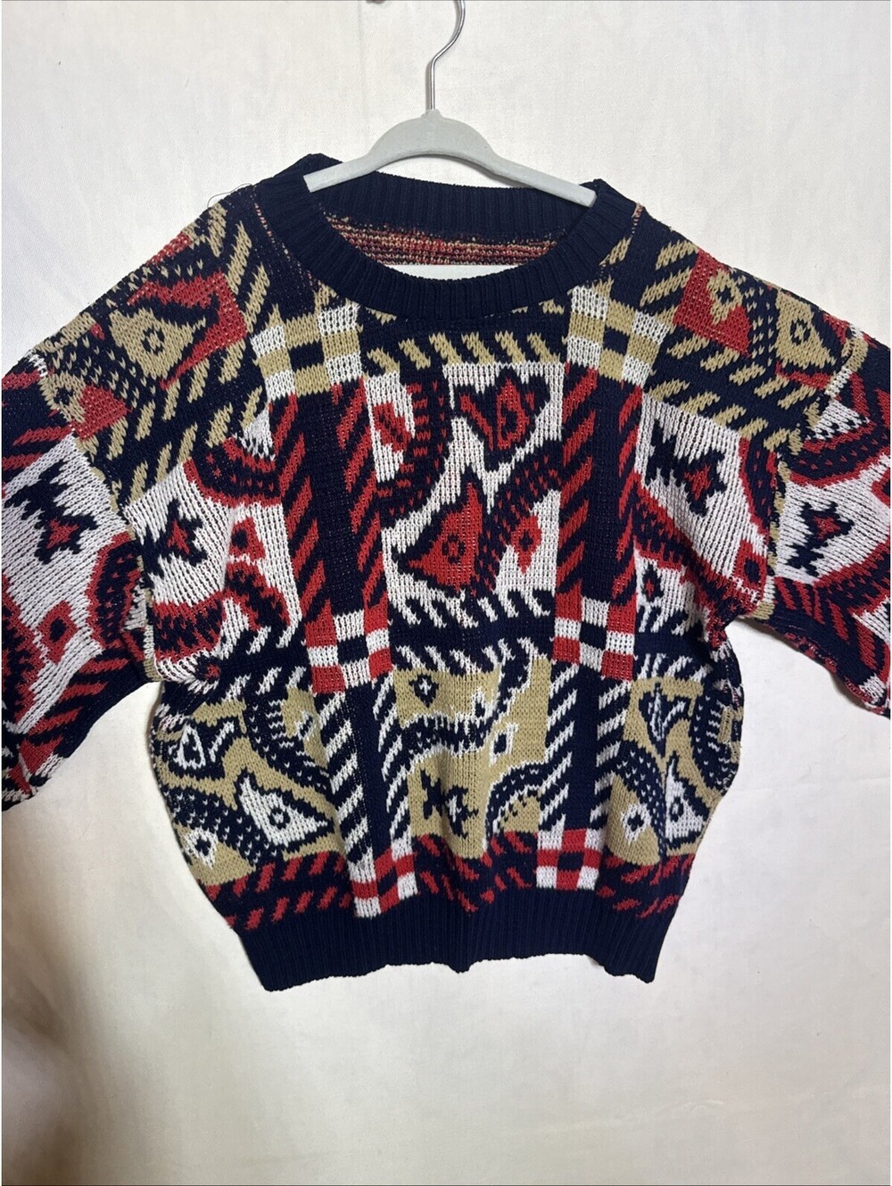 Vintage 80s 90s Coogi Style Abstract Geometric Knit Crewneck Sweater Womens S